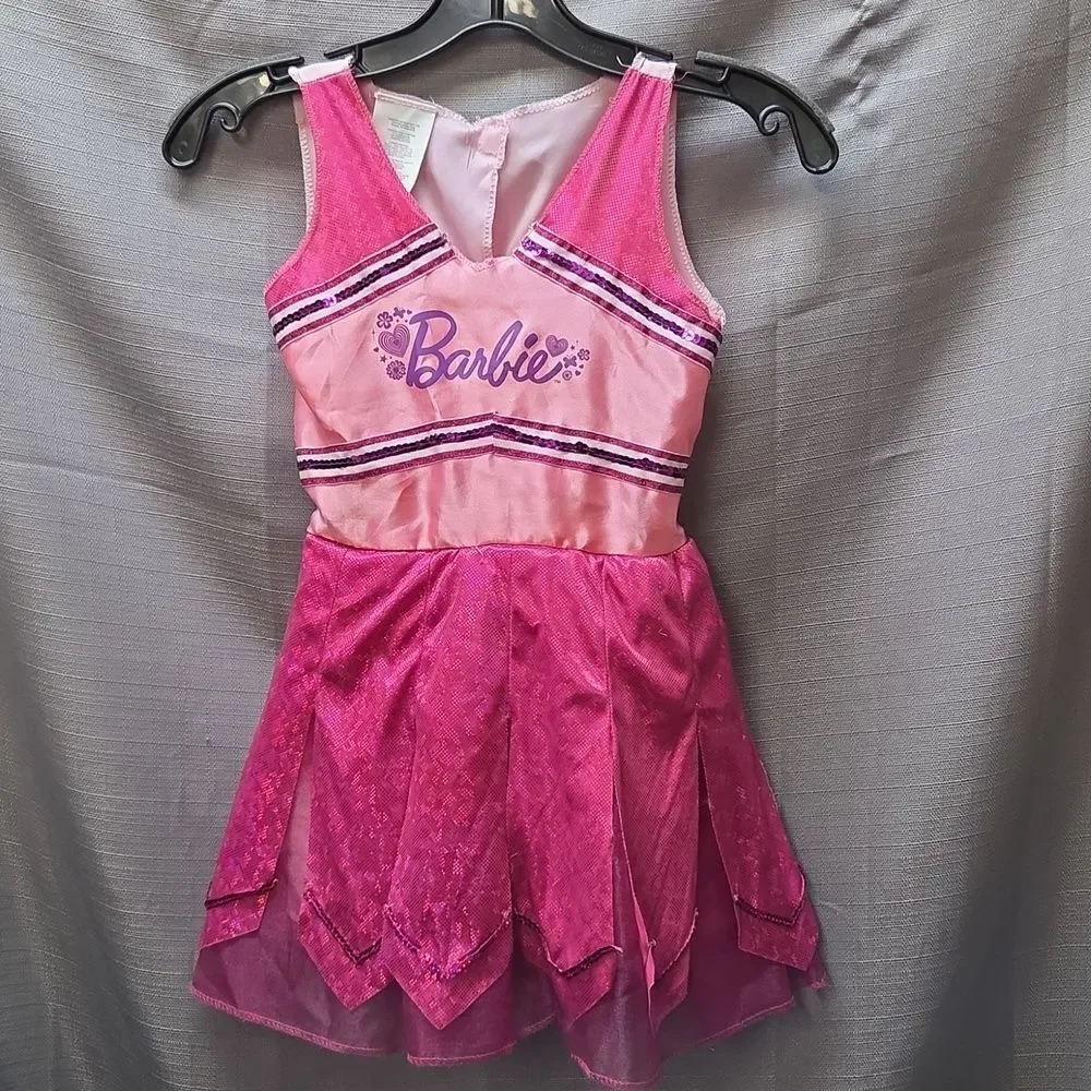Fantasy Play Barbie Pink Cheerleader Childs‎  Dress Sz 4-6,  Pom Poms , Headband